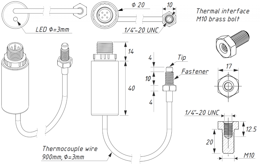 NMEA 2000 Exhaust Gas Temperature Sensor dimensions YDGS-01