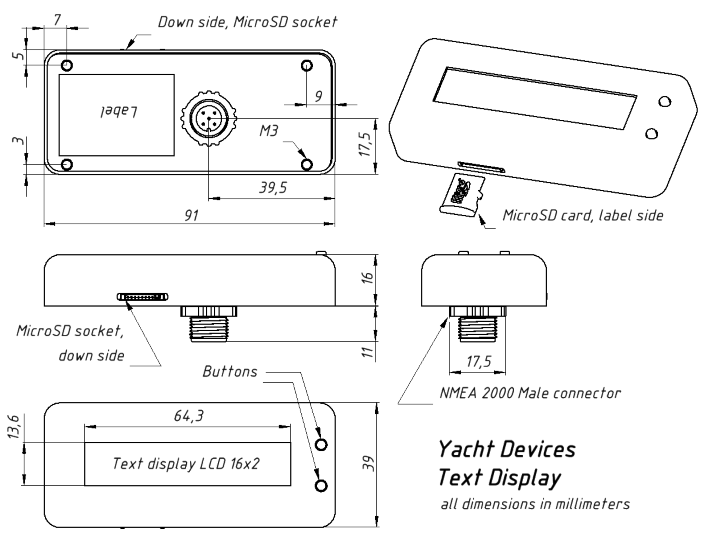 Yacht Devices Text Display Dimensions YDTD-20